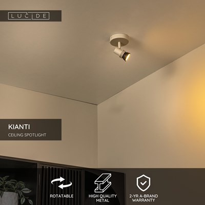 Lucide KIANTI - Ceiling spotlight - Ø 10 cm - 1xGU10 - Taupe